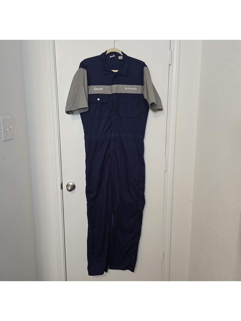 VTG Sky Technology Kenneth Navy Blue Work Jumpsuit Uniform Bib Coverall USA Sz M